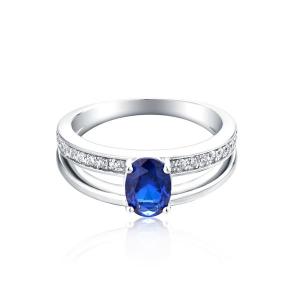 Oval Blue Spinel Split Shank Engagement Ring In 925 Silver-FarJary